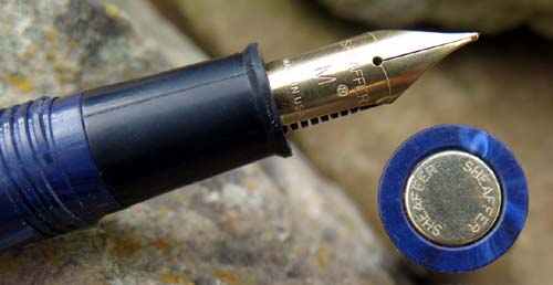 SHEAFFER NO NONSENSE FLAT TOP IN MARBLED BLUE WITH GOLD PLATED TRIM
